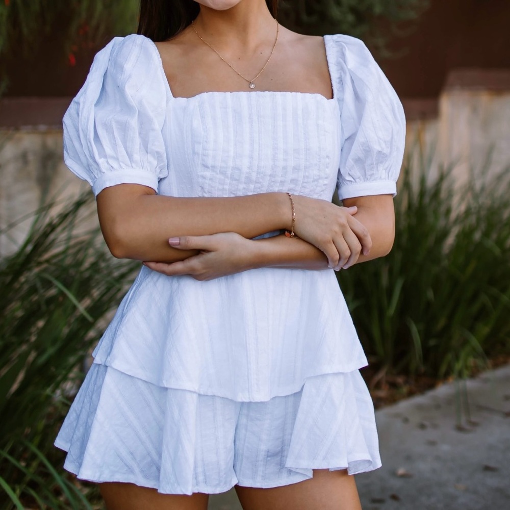 Showpo White Puff Sleeve Tiered Dress
